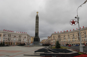Victorieplein in hoofdstad Minsk.
